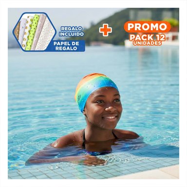 PACK12 CAPUCHA NATACION UNISEX FLEXIBLE PARA ACTIVIDADES EN PISCINA Y+PAPEL REGALO