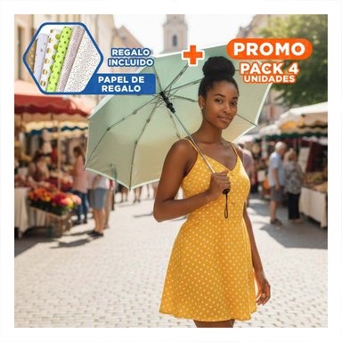 PACK4 CUBRESOL PLEGABLE PORTATIL COMPACTO EN CARTERA COLOR VERDE AGUA Y+PAPEL REGALO