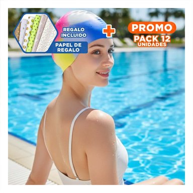 PACK12 FUNDA DE NATACION PARA CABEZA BLANCO AMARILLO FUCSIA AZUL COMODA Y+PAPEL REGALO
