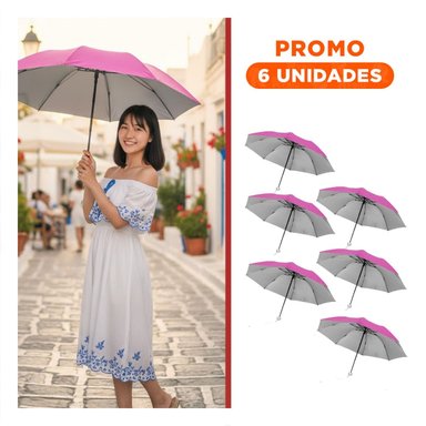 PACK6 CUBRESOL PLEGABLE PORTATIL PARA SOL Y LLUVIA EN BOLSILLO PEQUENO COLOR FUCSIA