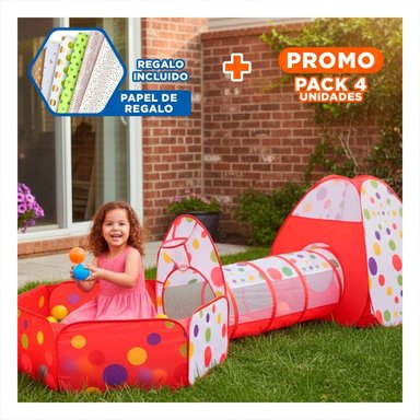 PACK4 CARPA INSTANTANEA DE NIÑO DE CAMPO 3 PIEZAS MG-16335 EB ROJO Y+PAPEL REGALO