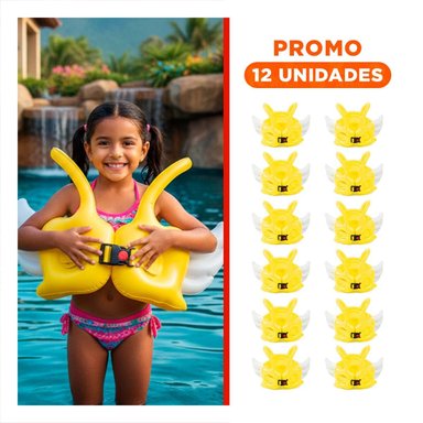 PACK12 FLOTADOR CON ALAS AMARILLO DIVERTIDO Y COLORIDO PARA NIÑOS EN PISCINA Y+REGALO STICKER