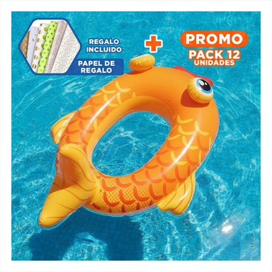 PACK12 FLOTADOR INFLABLE 3D PEZ 59380NP FACIL DE COLOCAR Y RESISTENTE Y+PAPEL REGALO