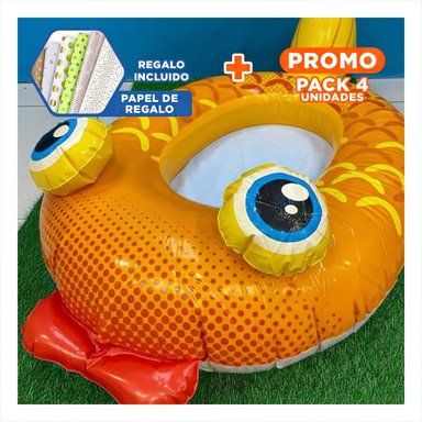 PACK4 FLOTANTE DE PISCINA 3D PEZ 59380NP SEGURO Y COMODO PARA NINOS Y+PAPEL REGALO