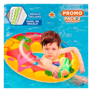 PACK2 ARO INFLABLE ACUARIO TIBURON 36113 FACIL DE COLOCAR Y SEGURO PARA NINOS Y+PAPEL REGALO