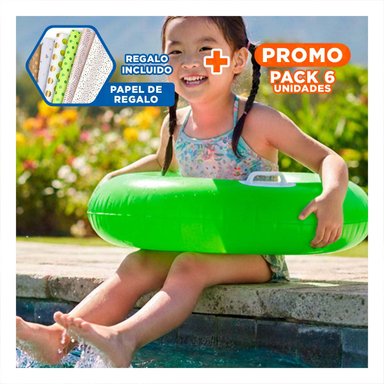 PACK6 SALVAVIDAS CON ASA VERDE 76 CM INFANTIL DIVERTIDO Y LUDICO PARA PISCINA Y+PAPEL REGALO