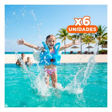 PACK6 SALVAVIDAS CON ALAS AZUL CLARO INFANTIL ACUATICO PARA PISCINA Y+REGALO STICKER