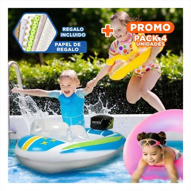 PACK4 FLOTANTE DE PISCINA 3D CARRO 59380NP SEGURO Y COMODO PARA NINOS Y+PAPEL REGALO