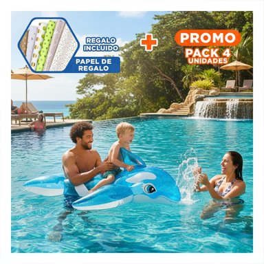 PACK4 FLOTANTE DE PISCINA BALLENA 58523NP SEGURO Y COMODO PARA NINOS Y+PAPEL REGALO