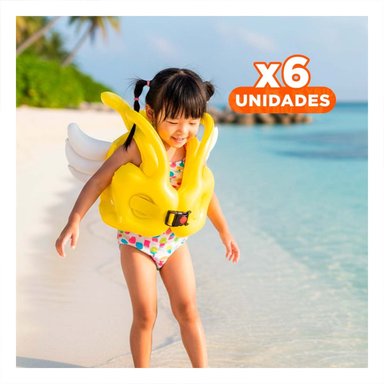 PACK6 SALVAVIDAS CON ALAS AMARILLO INFANTIL ACUATICO Y DIVERTIDO PARA PISCINA Y+REGALO STICKER