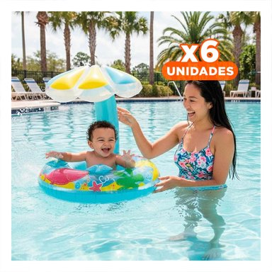 PACK6 INFLABLE DE FLOR CELESTE SEGURO Y COLORIDO PARA JUEGOS EN AGUA Y+REGALO STICKER