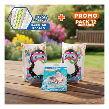 PACK12 FLOTADORES INFANTILES ANIMALES ACUATICOS PINGUINO 32102 Y+PAPEL REGALO