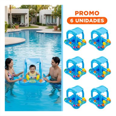 PACK6 FLOTADOR PORTATIL DE AGUA BEBE CON TECHO 56581NP FACIL DE USAR Y INFLAR