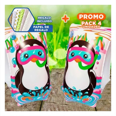 PACK4 MANGUITOS ANIMALES ACUATICOS PINGUINO 32102 PARA DIVERSION Y JUEGO Y+PAPEL REGALO