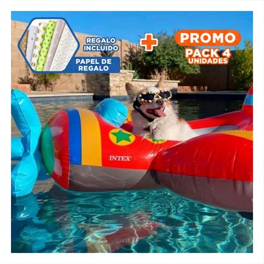 PACK4 FLOTANTE DE PISCINA 3D AVION 59380NP SEGURO Y COMODO PARA NINOS Y+PAPEL REGALO