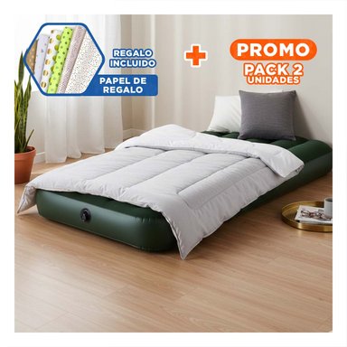 PACK2 COLCHONETA DE VIAJE TWIN 1 PLAZA COD 66950 INFLABLE Y RESISTENTE Y+PAPEL REGALO