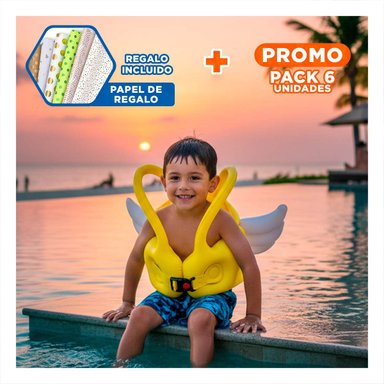 PACK6 SALVAVIDAS CON ALAS AMARILLO FACIL DE USAR Y LUDICO PARA NIÑOS Y+PAPEL REGALO