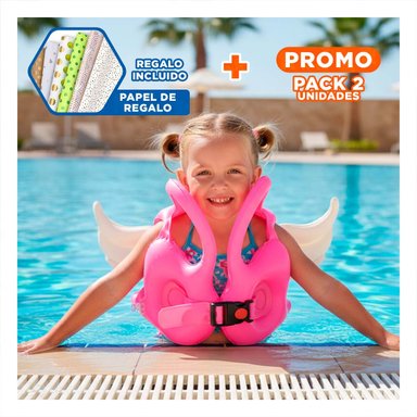 PACK2 JUGUETE CON ALAS ROSADO LUDICO Y SEGURO PARA NIÑOS EN PISCINA Y+PAPEL REGALO