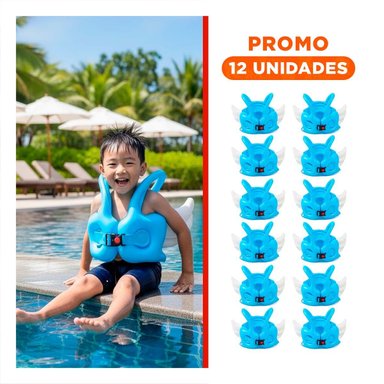 PACK12 INFLABLE CON ALAS AZUL CLARO ACUATICO Y DIVERTIDO PARA PISCINA Y+REGALO STICKER