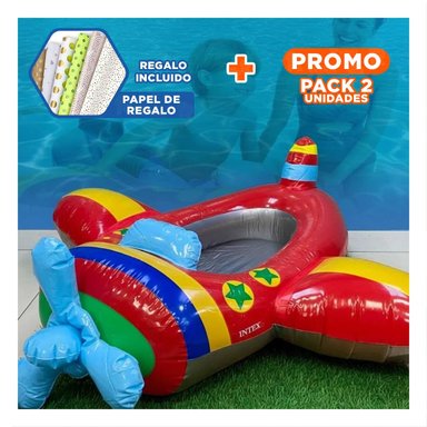 PACK2 BOTE INFLABLE 3D AVION 59380NP FACIL DE COLOCAR Y SEGURO PARA NINOS Y+PAPEL REGALO