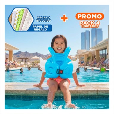 PACK4 SALVAVIDAS CON ALAS AZUL CLARO SEGURO Y DIVERTIDO PARA NIÑOS EN PISCINA Y+PAPEL REGALO
