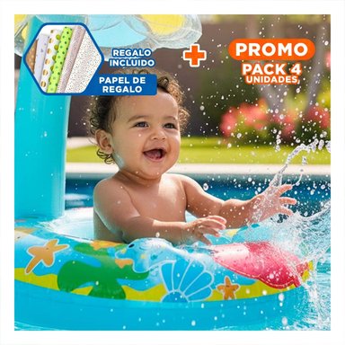 PACK4 INFLABLE DE FLOR CELESTE COLORIDO Y COMODO PARA JUEGOS EN PISCINA Y+PAPEL REGALO