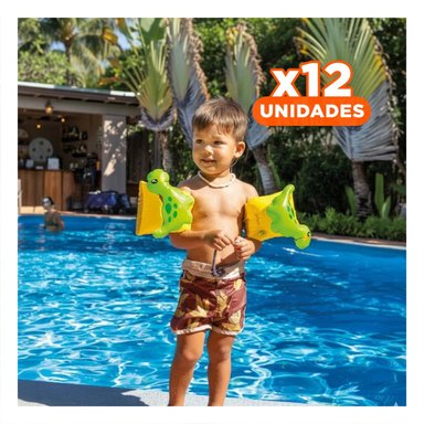 PACK12 BRAZALETE FLOTANTE DE AGUA DINOSAURIO 56664NP FACIL DE INFLAR Y USAR