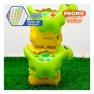 PACK4 FLOTADOR DE PISCINA DINOSAURIO 56664NP COMODO Y DURABLE PARA NINOS Y+PAPEL REGALO