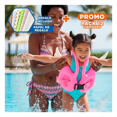PACK12 SALVAVIDAS CON ALAS ROSADO DIVERTIDO Y FACIL DE USAR PARA PISCINA Y+PAPEL REGALO