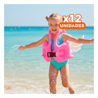 PACK12 SALVAVIDAS CON ALAS ROSADO LUDICO Y SEGURO PARA JUEGOS EN PISCINA