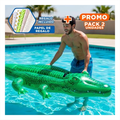 PACK2 JUGUETE COCODRILO 203 X 114 CM LUDICO Y SEGURO PARA NIÑOS EN PISCINA Y+PAPEL REGALO