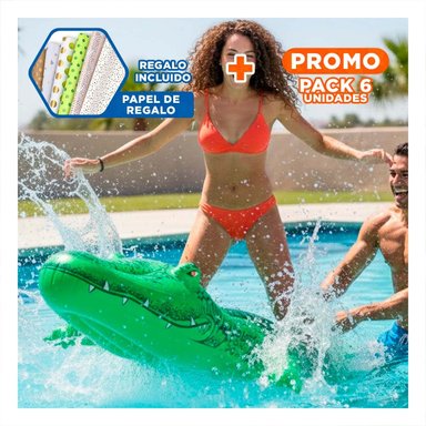 PACK6 SALVAVIDAS COCODRILO 203 X 114 CM LUDICO Y SEGURO PARA JUEGOS EN PISCINA Y+PAPEL REGALO