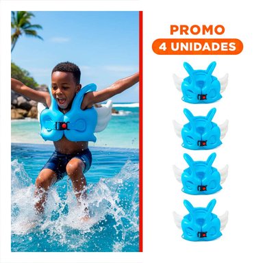 PACK4 SALVAVIDAS CON ALAS AZUL CLARO ACUATICO Y LUDICO PARA PISCINA INFANTIL Y+REGALO STICKER