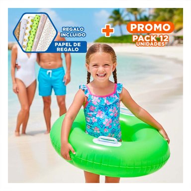 PACK12 FLOTADOR CON ASA VERDE 76 CM COLORIDO Y DIVERTIDO PARA NIÑOS EN PISCINA Y+PAPEL REGALO