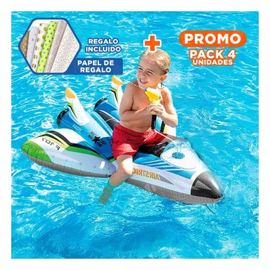 PACK4 FLOTANTE DE PISCINA AVION 57536NP SEGURO Y COMODO PARA NINOS Y+PAPEL REGALO