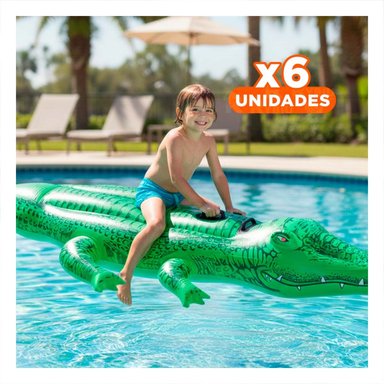 PACK6 SALVAVIDAS COCODRILO 203 X 114 CM DIVERTIDO Y FACIL DE USAR PARA PISCINA Y+REGALO STICKER