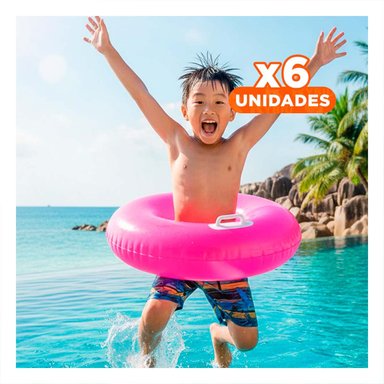 PACK6 SALVAVIDAS CON ASA FUCSIA 76 CM FACIL DE USAR PARA PISCINA Y+REGALO STICKER