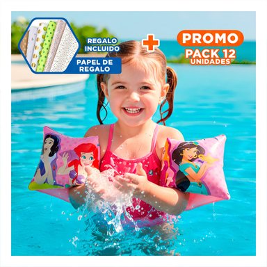 PACK12 FLOTANTE DE BRAZO INFANTIL INFLABLE PRINCESA VERANO 23 X 15 CM Y+PAPEL REGALO