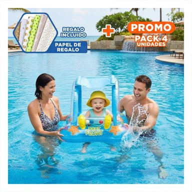PACK4 FLOTANTE DE PISCINA BEBE CON TECHO 56581NP SEGURO Y COMODO PARA NINOS Y+PAPEL REGALO