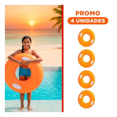 PACK4 SALVAVIDAS CON ASA ANARANJADO 76 CM LUDICO Y FACIL DE USAR PARA PISCINA Y+REGALO STICKER