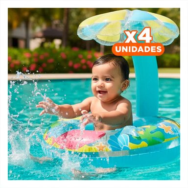 PACK4 FLOTADOR FLOR CELESTE ACUATICO Y COLORIDO PARA JUEGOS