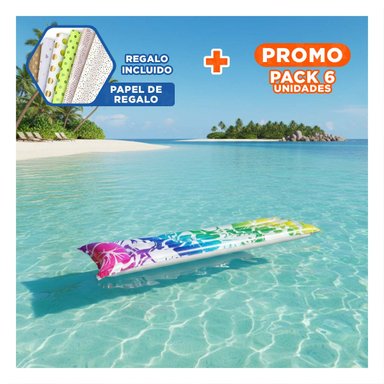 PACK6 COLCHON INFLABLE PORTATIL 59720NP ARCOIRIS COMODO Y DURADERO Y+PAPEL REGALO
