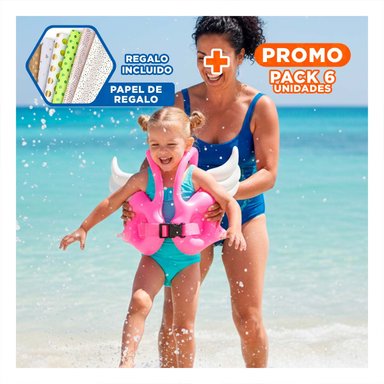 PACK6 SALVAVIDAS CON ALAS ROSADO FACIL DE USAR Y LUDICO PARA NIÑOS Y+PAPEL REGALO