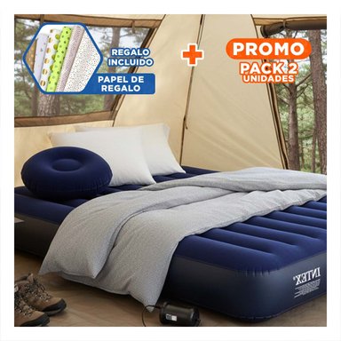 PACK2 CAMA PORTATIL 2 PLAZAS COD 64758 INFLABLE Y COMODA PARA DESCANSAR Y+PAPEL REGALO