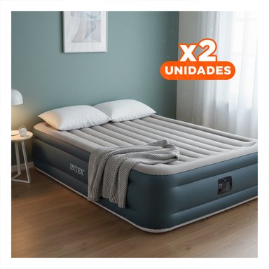 PACK2 COLCHON INFLABLE COMODO PLUS COD 64126NP PARA DORMIR EN CASA Y VIAJES Y+REGALO STICKER