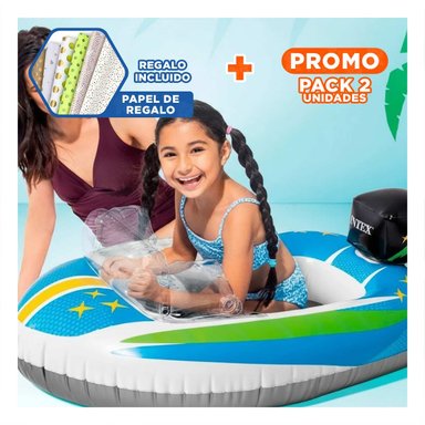 PACK2 BOTE INFLABLE 3D CARRO 59380NP FACIL DE COLOCAR Y SEGURO PARA NINOS Y+PAPEL REGALO