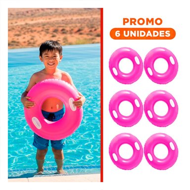 PACK6 SALVAVIDAS CON ASA FUCSIA 76 CM SEGURO Y LUDICO PARA PISCINA INFANTIL