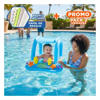 PACK2 ARO INFLABLE BEBE CON TECHO 56581NP FACIL DE COLOCAR Y SEGURO PARA NINOS Y+PAPEL REGALO
