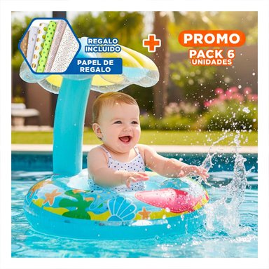 PACK6 INFLABLE DE FLOR CELESTE COMODO Y SEGURO PARA PISCINA INFANTIL Y+PAPEL REGALO