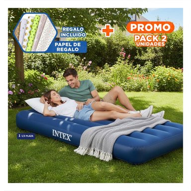 PACK2 CAMA PORTATIL 1 1/2 PLAZA COD 64757 INFLABLE Y COMODA Y+PAPEL REGALO